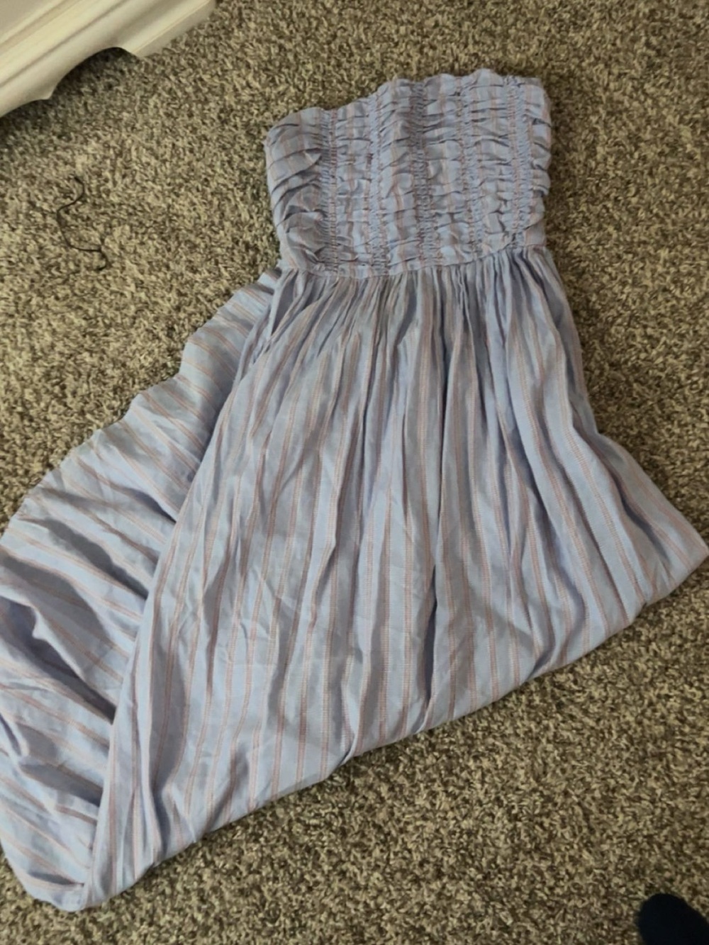 Girls Strapless Light Blue Stripe Summer Dress